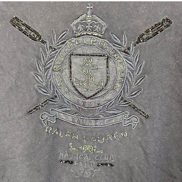 Lauren Ralph Lauren Navy Blue Beaded Nautical Club Emblem Crest Large - Picture 5 of 5